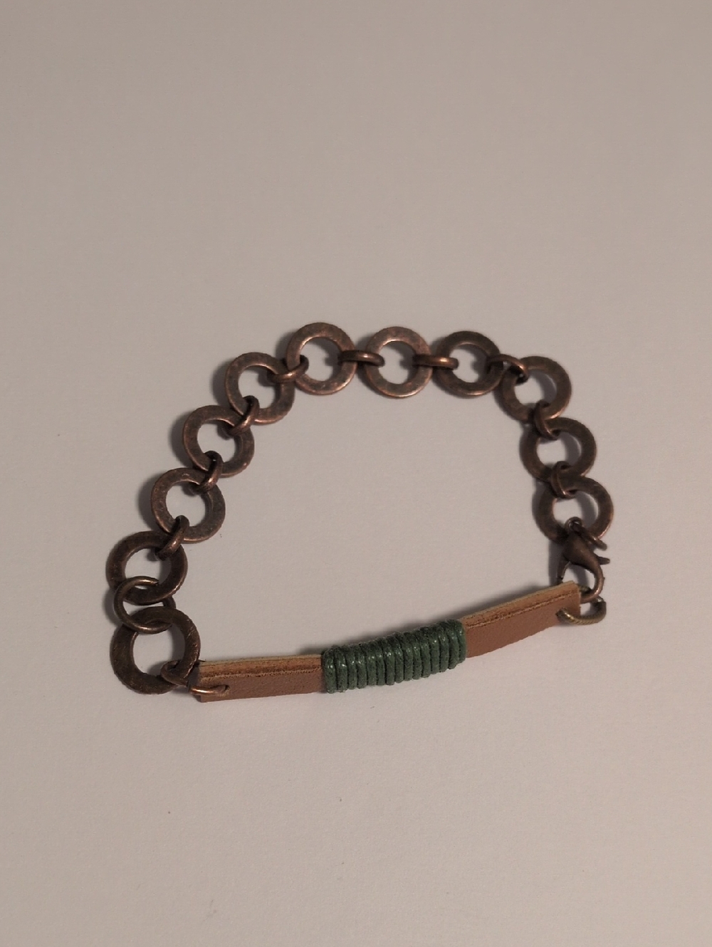 Leather and Rope Link Bracelet in Brown and Green